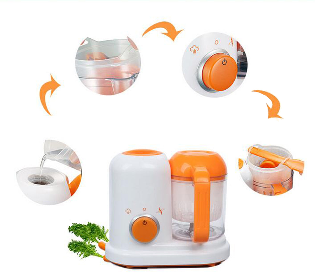 Witte met oranje multifunctionele babyvoeding maker