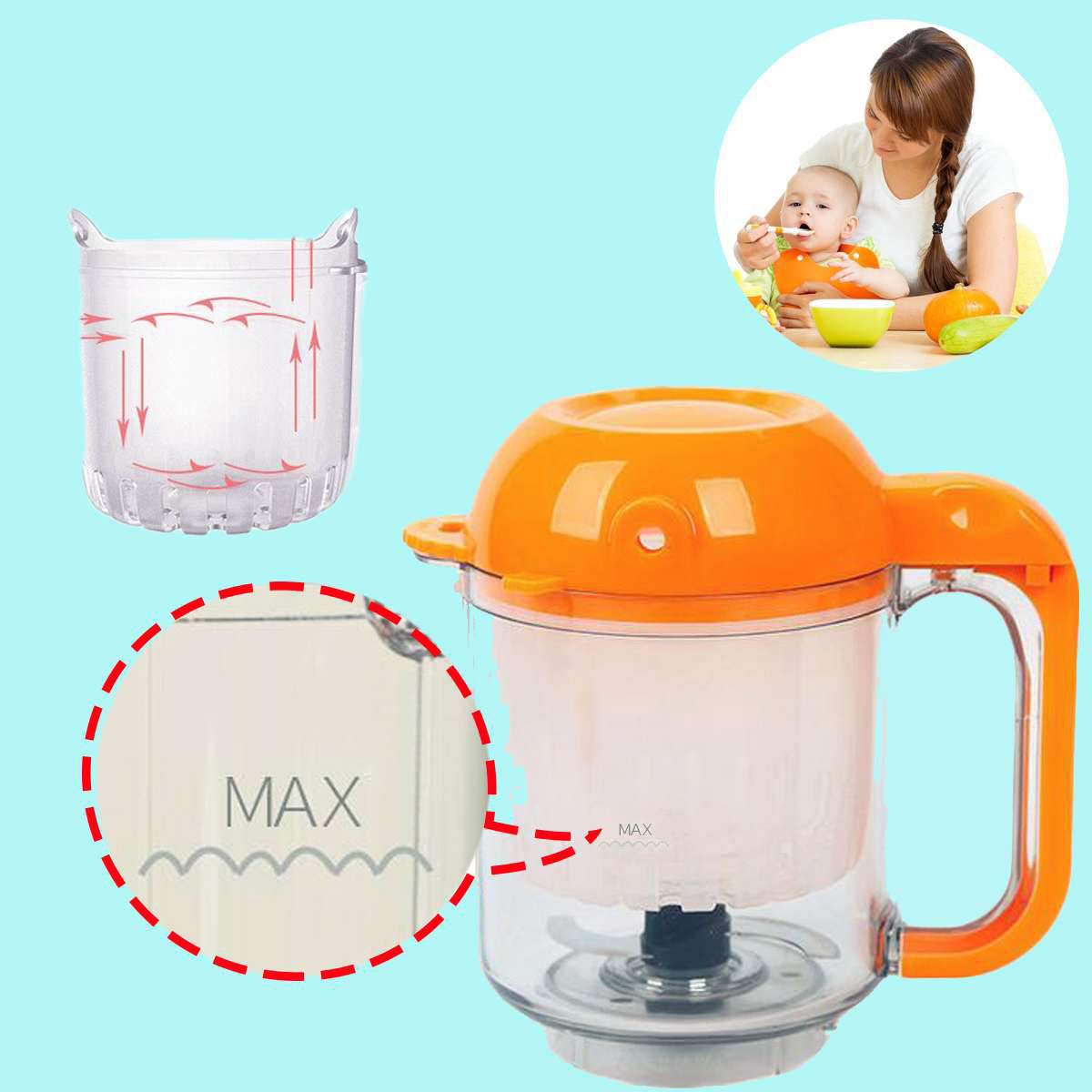 Witte met oranje multifunctionele babyvoeding maker