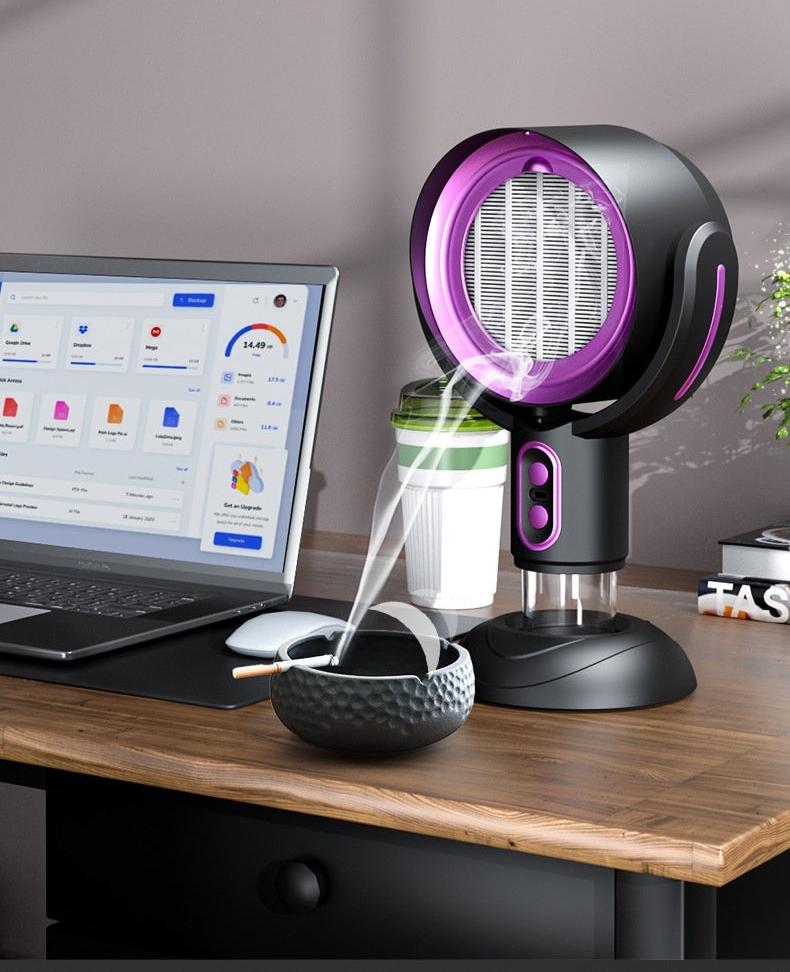 paarse mini afzuigkap op bureau