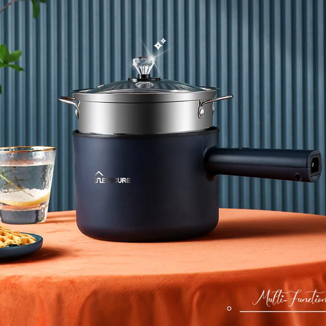 Blauwe elektrische hotpot met deksel