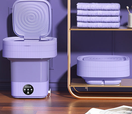 Paarse opvouwbare mini wasmachine 