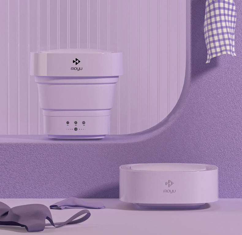 Paarse opvouwbare mini wasmachine 