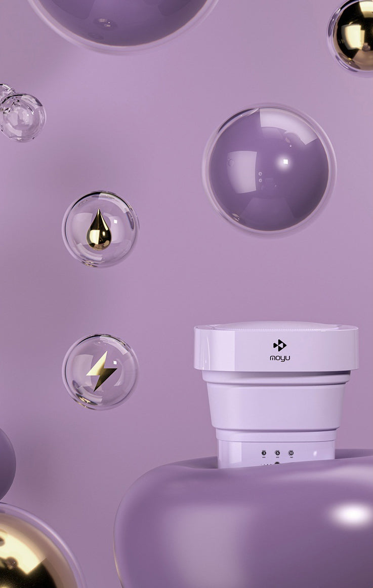 Paarse opvouwbare mini wasmachine 