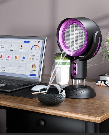 paarse mini afzuigkap op bureau