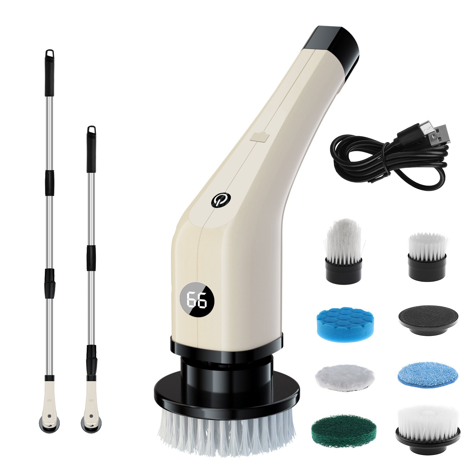 Beige 7-in-1 elektrische reinigingsborstel met opzetstukken